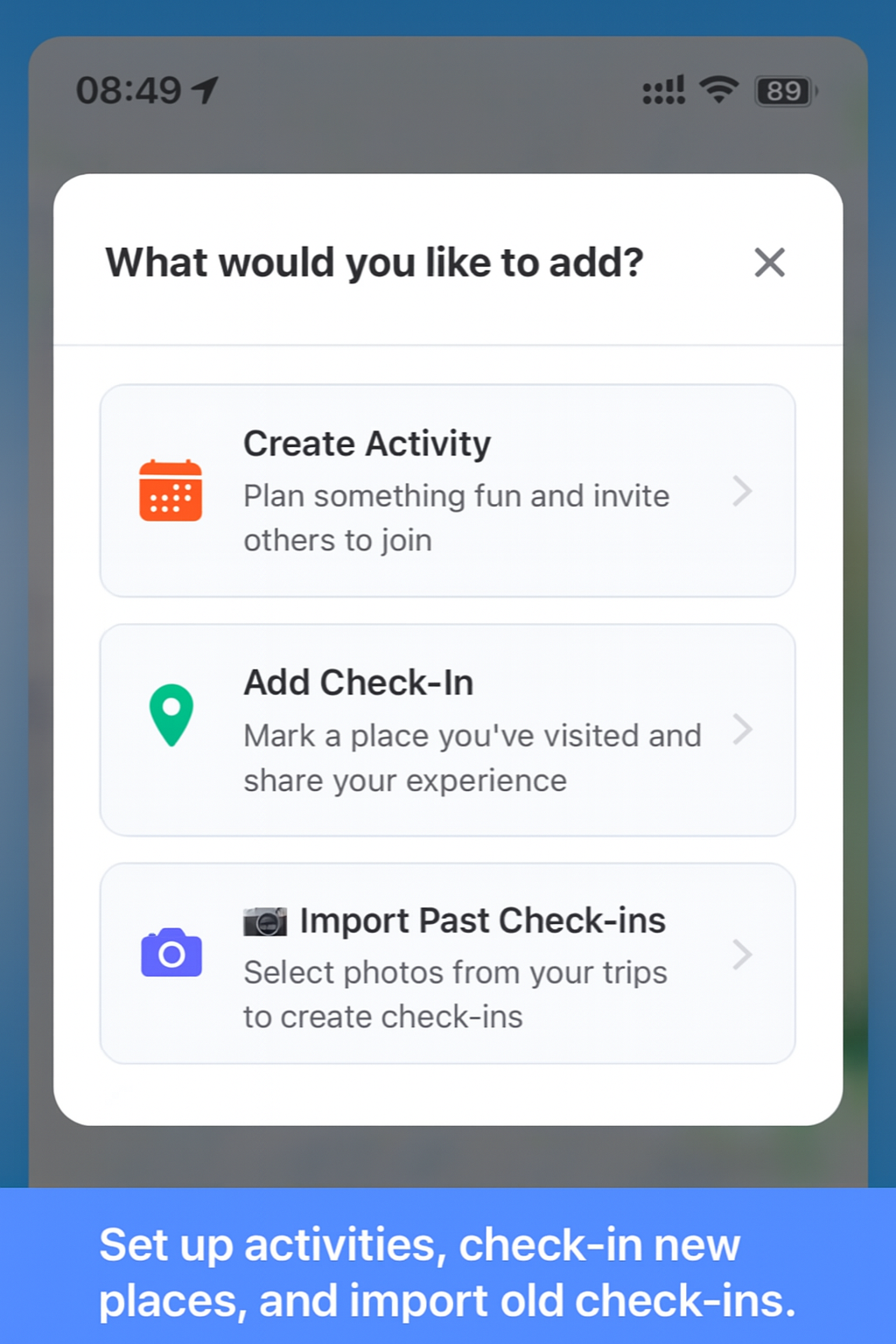 Effortlessly import check-ins from past photos using automatic location detection